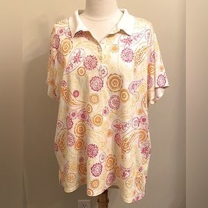 Lands’ End Women’s Size 3X Yellow Purple Paisley Print Preppy Coastal Chic Top